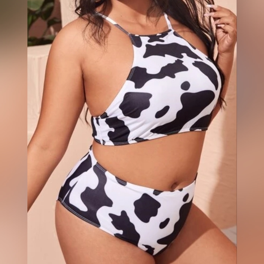 Shein Plus Cow Pattern Bikini Swimsuit 2XL